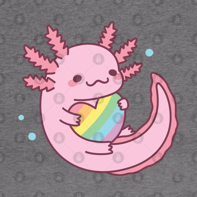 Cute Axolotl Hugging Rainbow Heart by rustydoodle